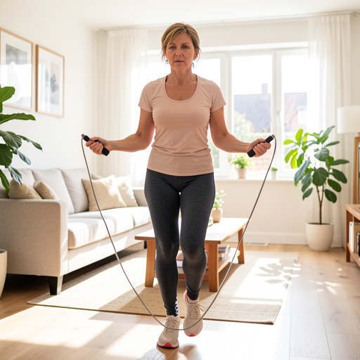 woman jumping rope indoors